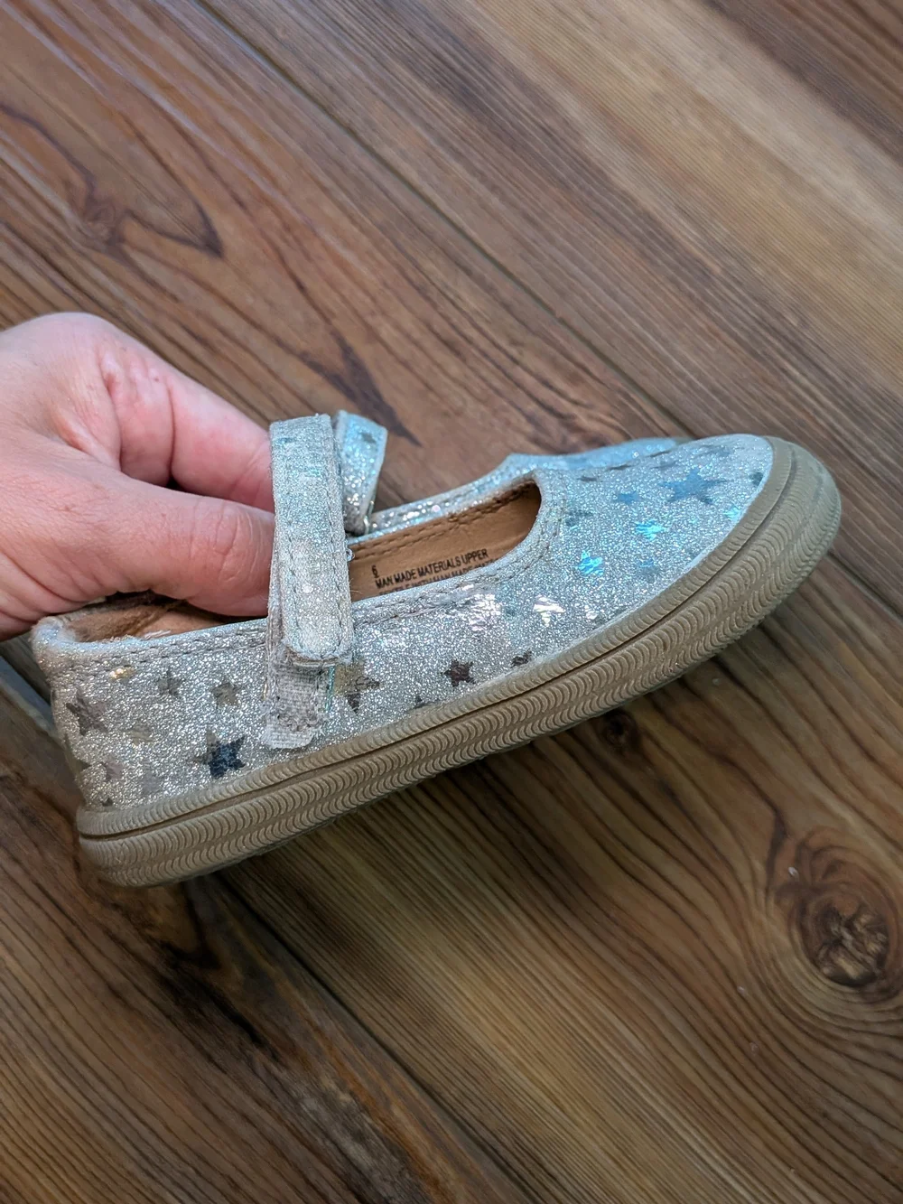 Cat & Jack Toddler Girls' Glitter Star Mary Jane Shoes - White/Silver